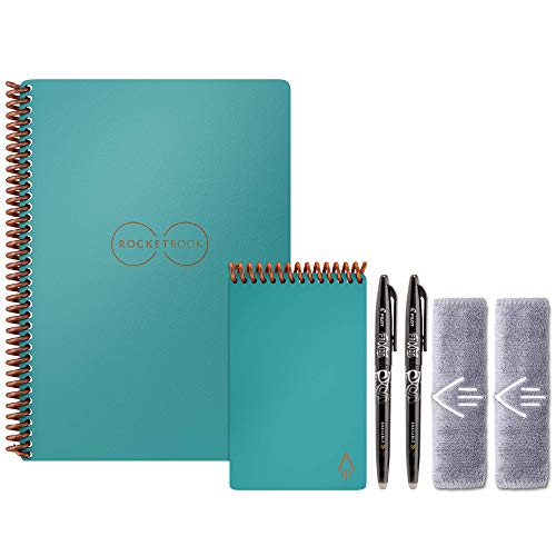 Rocketbook Smart Reusable Notebook Set - Dot-Grid Eco-Friendly Notebook with 2 Pilot Frixion Pens & 2 Microfiber Cloths Included - Light Blue Covers, Executive (6" x 8.8”) & Mini Size (3.5" x 5.5")