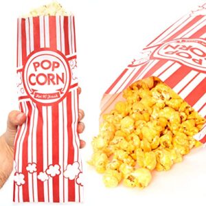 leak-proof, grease resistant popcorn bags 500 pack. tear resistant, single serving 2oz paper sleeves in nostalgic red/white design. great movie theme party supplies, retro carnivals & fundraisers