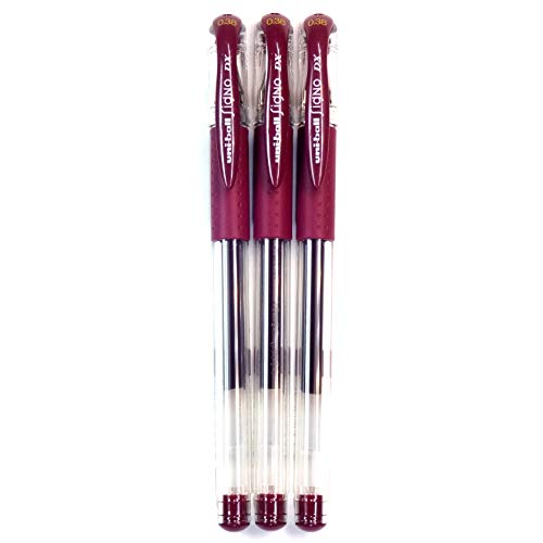 Uni Signo Gel Ballpoint Pen, Extra Fine 0.38mm, Bordeaux Black (UM151.60), 3 pens per Pack