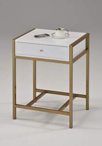 none white and gold finish nightstand side end table bottom shelf with drawer