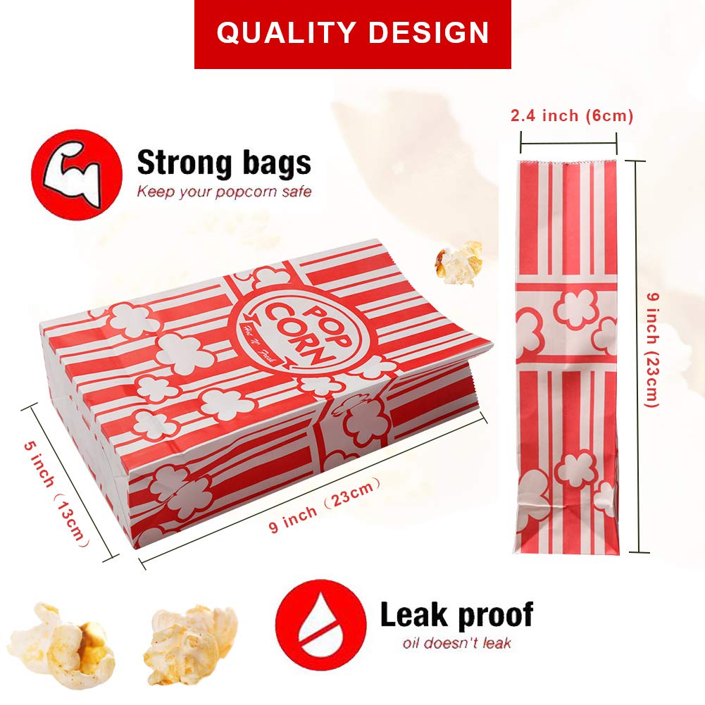 Keriqi Popcorn Bags, 2 oz Flat Bottom Paper Popcorn Bags for Family Movie Night Baseball Themed Carnival Christmas Birthday Party 100 Pcs