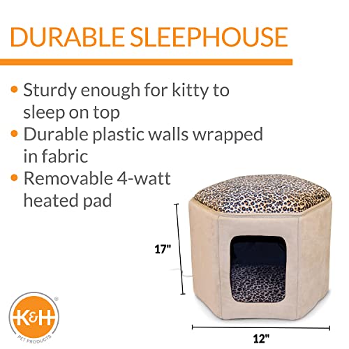 K&H PET PRODUCTS Thermo-Kitty Sleephouse Cat Cave - Heated Tan/Leopard 12 X 17 Inches