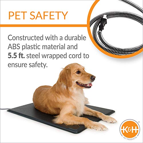 K&H Pet Products Original Lectro-Kennel Outdoor Heated Dog Pad with Free Cover Black Large 22½” x 28½”, Waterproof Dog Cat Heating Pad Warming Mat Anti Chewy Cord for Outside Animals