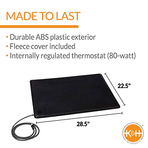 K&H Pet Products Original Lectro-Kennel Outdoor Heated Dog Pad with Free Cover Black Large 22½” x 28½”, Waterproof Dog Cat Heating Pad Warming Mat Anti Chewy Cord for Outside Animals
