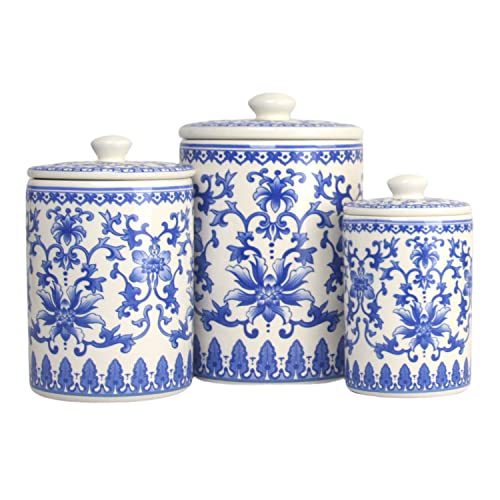 10 Strawberry Street Kitchen Canister, 3 Piece Set, Chinoiserie Blue