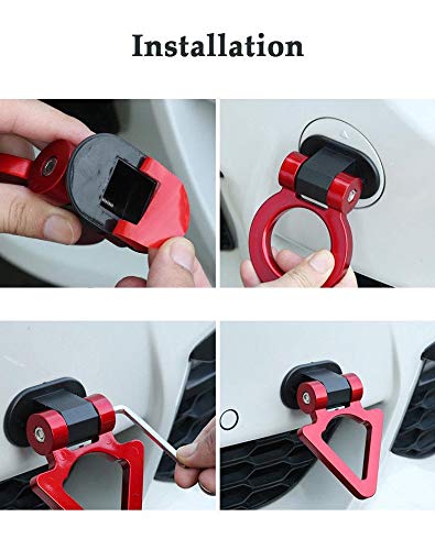 Xotic Tech Sport Track Racing Style Tow Hook Triangle Stick On Front Bumper Compatible with Car SUV Truck (Red)