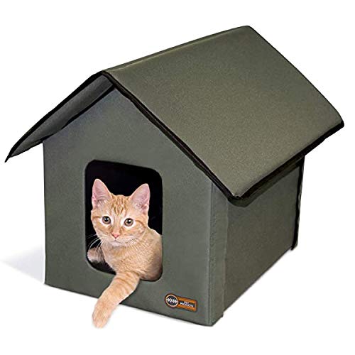 K&H Pet Products Original Outdoor Heated Kitty House Cat Shelter Cat House 19 X 22 X 17 Inches (Unheated) Olive/Olive