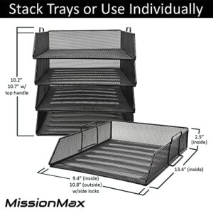4 Tier Pack Stackable Tray Office Desk Organizer File and Desktop Holder for Paper Letter Accessories Black Discount Pack by MissionMax
