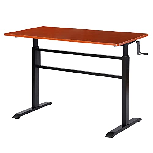 UNICOO - Crank Adjustable Height Standing Desk, Adjustable Sit to Stand up Desk,Home Office Computer Table, Height Adjustable Writing Desk, Study Table (Teak Top/Black Legs - SYK01)