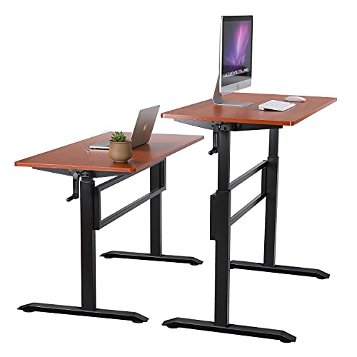 UNICOO - Crank Adjustable Height Standing Desk, Adjustable Sit to Stand up Desk,Home Office Computer Table, Height Adjustable Writing Desk, Study Table (Teak Top/Black Legs - SYK01)