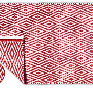 Ramanta Home 100% Cotton Diamond Rug 21x34 Hand Woven Reversible Washable Rug - Red,Farmhouse Bathroom Rugs,Entry Rugs,Rugs for Living Room,Rag Rug,Kitchen Rug Cotton,Machine Washable Rug,Woven Rug