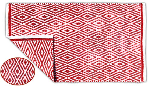 Ramanta Home 100% Cotton Diamond Rug 21x34 Hand Woven Reversible Washable Rug - Red,Farmhouse Bathroom Rugs,Entry Rugs,Rugs for Living Room,Rag Rug,Kitchen Rug Cotton,Machine Washable Rug,Woven Rug