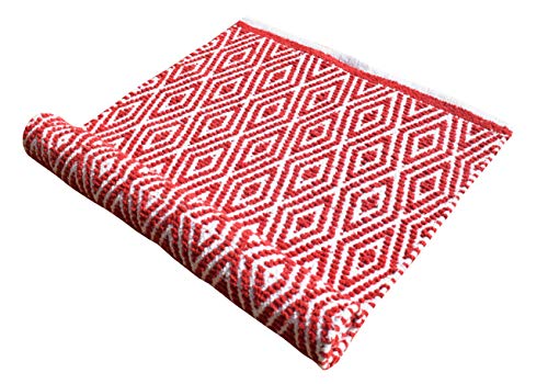 Ramanta Home 100% Cotton Diamond Rug 21x34 Hand Woven Reversible Washable Rug - Red,Farmhouse Bathroom Rugs,Entry Rugs,Rugs for Living Room,Rag Rug,Kitchen Rug Cotton,Machine Washable Rug,Woven Rug