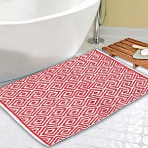 Ramanta Home 100% Cotton Diamond Rug 21x34 Hand Woven Reversible Washable Rug - Red,Farmhouse Bathroom Rugs,Entry Rugs,Rugs for Living Room,Rag Rug,Kitchen Rug Cotton,Machine Washable Rug,Woven Rug