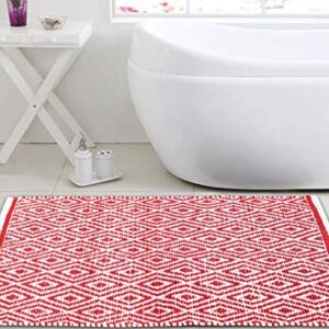 Ramanta Home 100% Cotton Diamond Rug 21x34 Hand Woven Reversible Washable Rug - Red,Farmhouse Bathroom Rugs,Entry Rugs,Rugs for Living Room,Rag Rug,Kitchen Rug Cotton,Machine Washable Rug,Woven Rug