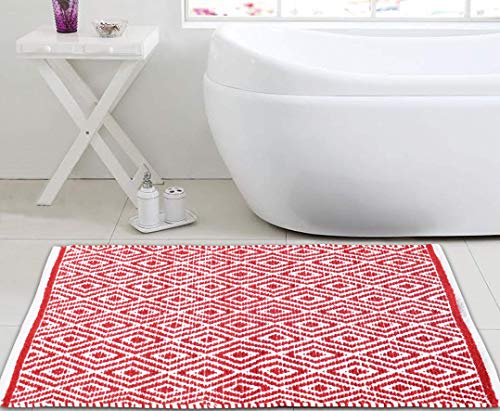 Ramanta Home 100% Cotton Diamond Rug 21x34 Hand Woven Reversible Washable Rug - Red,Farmhouse Bathroom Rugs,Entry Rugs,Rugs for Living Room,Rag Rug,Kitchen Rug Cotton,Machine Washable Rug,Woven Rug