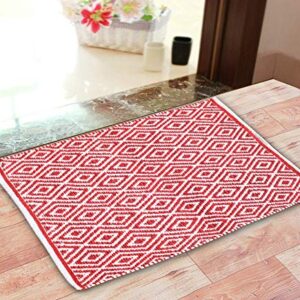 Ramanta Home 100% Cotton Diamond Rug 21x34 Hand Woven Reversible Washable Rug - Red,Farmhouse Bathroom Rugs,Entry Rugs,Rugs for Living Room,Rag Rug,Kitchen Rug Cotton,Machine Washable Rug,Woven Rug