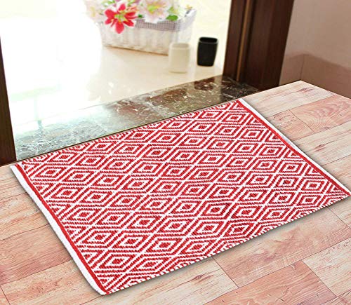 Ramanta Home 100% Cotton Diamond Rug 21x34 Hand Woven Reversible Washable Rug - Red,Farmhouse Bathroom Rugs,Entry Rugs,Rugs for Living Room,Rag Rug,Kitchen Rug Cotton,Machine Washable Rug,Woven Rug