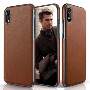 lohasic for iphone xr case, premium leather slim fit flexible defender anti-slip soft grip scratch resistant protective cover soft cases compatible with apple iphone xr (2018) 6.1 inch - brown