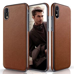 LOHASIC for iPhone XR Case, Premium Leather Slim Fit Flexible Defender Anti-Slip Soft Grip Scratch Resistant Protective Cover Soft Cases Compatible with Apple iPhone XR (2018) 6.1 inch - Brown