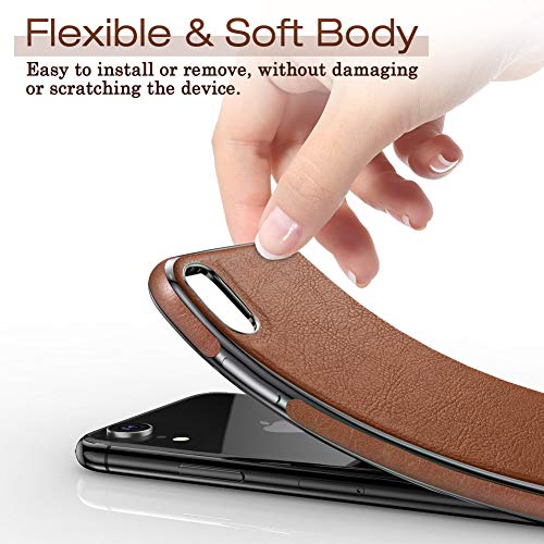 LOHASIC for iPhone XR Case, Premium Leather Slim Fit Flexible Defender Anti-Slip Soft Grip Scratch Resistant Protective Cover Soft Cases Compatible with Apple iPhone XR (2018) 6.1 inch - Brown