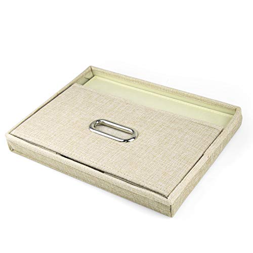 Collapsible Fabric Storage Box with Lid and Handles, Linen Storage Containers, Nursery Storage Basket for Gifts, Books, Magazines, CDs, Kids Toys, Clothes, Underwear, Makeup, 13" x 9.4" x 7", Beige