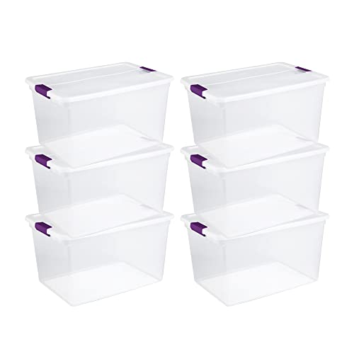 Sterilite 64 Quart Clear Multipurpose Plastic Storage Tote, 6 Pack, and 66 Quart Clear Multipurpose Plastic Storage Tote, 6 Pack for Home Organization