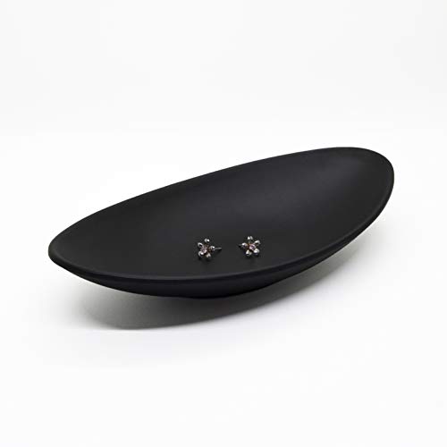 A5 Melamine Jewelry Dish Organizer, Decorative Trinket Dish,Accent Tray for Vanity,Food Safe Dishware (Black, Ship)