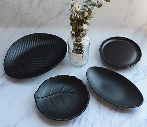 A5 Melamine Jewelry Dish Organizer, Decorative Trinket Dish,Accent Tray for Vanity,Food Safe Dishware (Black, Ship)