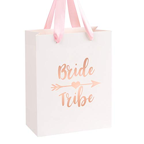 Crisky Bride Tribe Bags Bridesmaid Gift Bags Team Bride Bags Hangover Recovery Kit for Bachelorotte Bridal Shower Hen's Party Favors Wedding Decorations [ Pack of 12, Rose Gold Foil ]