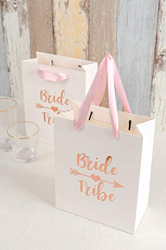 Crisky Bride Tribe Bags Bridesmaid Gift Bags Team Bride Bags Hangover Recovery Kit for Bachelorotte Bridal Shower Hen's Party Favors Wedding Decorations [ Pack of 12, Rose Gold Foil ]