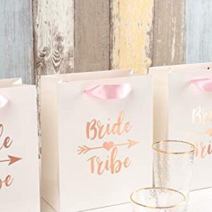 Crisky Bride Tribe Bags Bridesmaid Gift Bags Team Bride Bags Hangover Recovery Kit for Bachelorotte Bridal Shower Hen's Party Favors Wedding Decorations [ Pack of 12, Rose Gold Foil ]