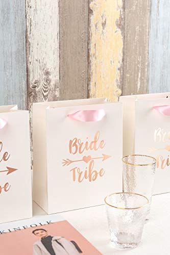 Crisky Bride Tribe Bags Bridesmaid Gift Bags Team Bride Bags Hangover Recovery Kit for Bachelorotte Bridal Shower Hen's Party Favors Wedding Decorations [ Pack of 12, Rose Gold Foil ]