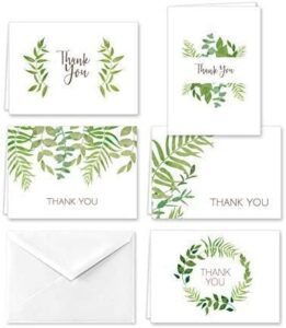 paper frenzy elegant ferns thank you note cards and envelopes - 25 pack