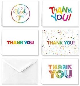 paper frenzy rainbow thank you note cards and envelopes - 25 pack