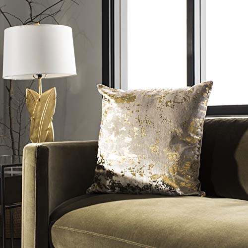 Safavieh Edmee Metallic Throw Pillow, 22"x22", Beige/Gold