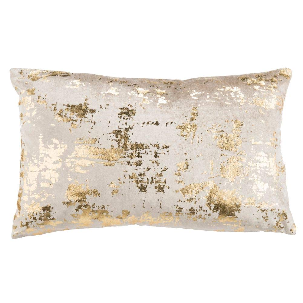 Safavieh Edmee Metallic Throw Pillow, 12"x22", Beige/Gold