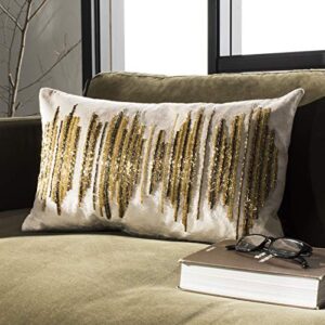 safavieh deston darling throw pillow, 12"x22", beige/gold