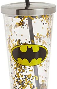 Spoontiques - Glitter Filled Acrylic Tumbler - Glitter Cup with Straw - 20 oz - Stainless Steel Locking Lid with Straw - Double Wall Insulated - BPA Free - Batman