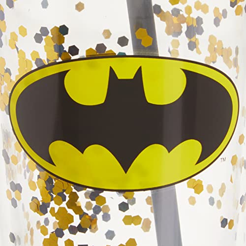 Spoontiques - Glitter Filled Acrylic Tumbler - Glitter Cup with Straw - 20 oz - Stainless Steel Locking Lid with Straw - Double Wall Insulated - BPA Free - Batman