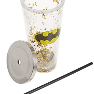 Spoontiques - Glitter Filled Acrylic Tumbler - Glitter Cup with Straw - 20 oz - Stainless Steel Locking Lid with Straw - Double Wall Insulated - BPA Free - Batman