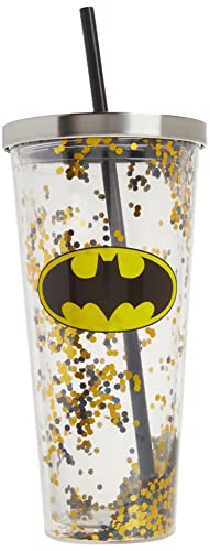 Spoontiques - Glitter Filled Acrylic Tumbler - Glitter Cup with Straw - 20 oz - Stainless Steel Locking Lid with Straw - Double Wall Insulated - BPA Free - Batman