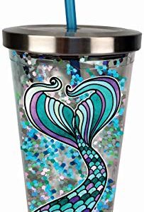 Spoontiques - Glitter Filled Acrylic Tumbler - Glitter Cup with Straw - 20 oz - Stainless Steel Locking Lid with Straw - Double Wall Insulated - BPA Free - Mermaid