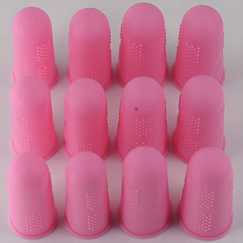 Finger Protectors [Flex Series - 12-Pack] Silicone Non-Stick Finger Covers [Pink - Small (6) / Medium (6)] for Hot Glue/Sewing/Wax/Rosin/Resin/Honey/Adhesives/Scrapbooking