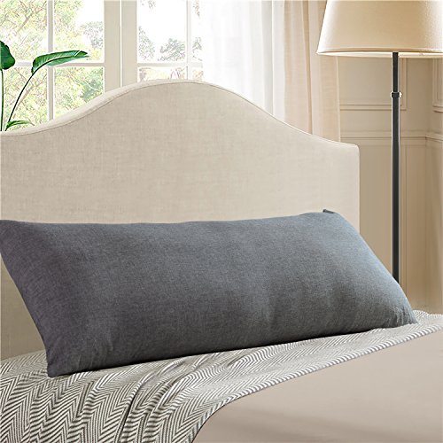 EVOLIVE 100% Cotton Pre-Washed Melange Grey Body Pillow Cover/Case 21"x 54" with Zipper Closure (Neutral Grey, 21“x54)