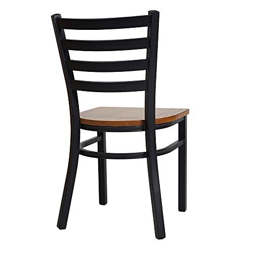 LUCKYERMORE Heavy Duty Kitchen Dining Chairs Set of 2 with Wood Seat and Metal Frame Restaurant Chairs Fully Assembled for Commercial and Residential Use, Ladder Back