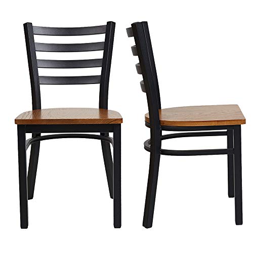 LUCKYERMORE Heavy Duty Kitchen Dining Chairs Set of 2 with Wood Seat and Metal Frame Restaurant Chairs Fully Assembled for Commercial and Residential Use, Ladder Back