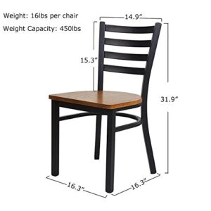 LUCKYERMORE Heavy Duty Kitchen Dining Chairs Set of 2 with Wood Seat and Metal Frame Restaurant Chairs Fully Assembled for Commercial and Residential Use, Ladder Back