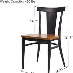 LUCKYERMORE Heavy Duty Dining Chairs Set of 2 with Wood Seat and Metal Frame Restaurant Chairs for Commercial and Residential Use, Fully Assembled, 450lb Weight Capacity