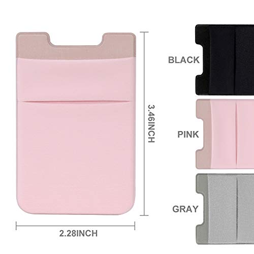 SS 3 Pack Adhesive Phone Card Holder, Stretchy Credit Card Stick on Wallet Pocket Sleeve Suitable for iPhone, Samsung, Most Android Smart Phones (Black Gray Pink)